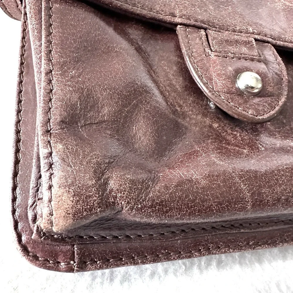 Vintage‎ Coldwater Creek Glazed Mini Leather Organizer Crossbody Brown Pouch Y2K